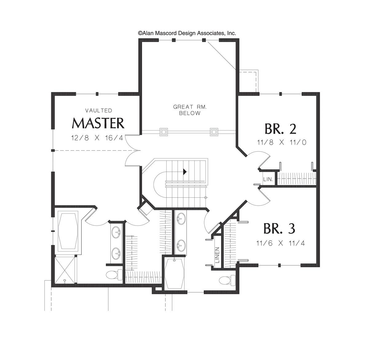 Upper Floor Plan image for Mascord Bloomfield-Craftsman Plan with Grand Staircase-Upper Floor Plan