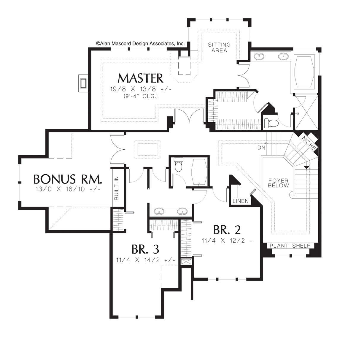 Upper Floor Plan image for Mascord Concordia-2 Story Foyer and Grand Staircase in Colonial Home-Upper Floor Plan