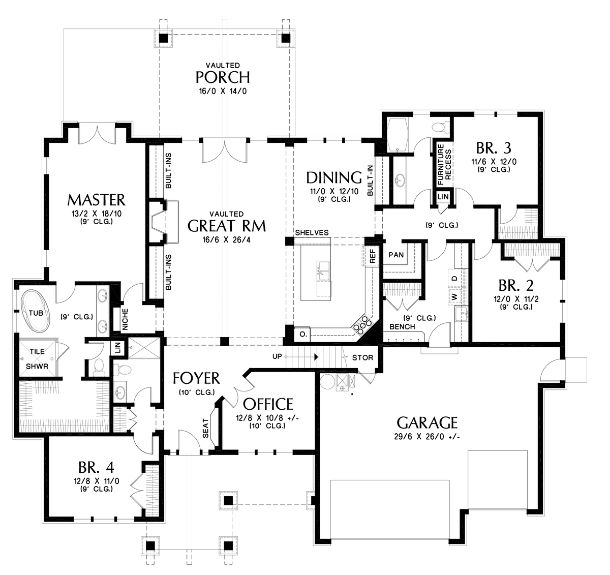 Main Floor Plan image for Mascord Edgefield-Beautiful Craftsman with Extras for the Family-Main Floor Plan