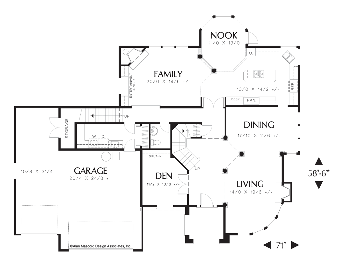 Main Floor Plan image for Mascord Sorensen-Contemporary Plan with Low Roof Pitch-Main Floor Plan