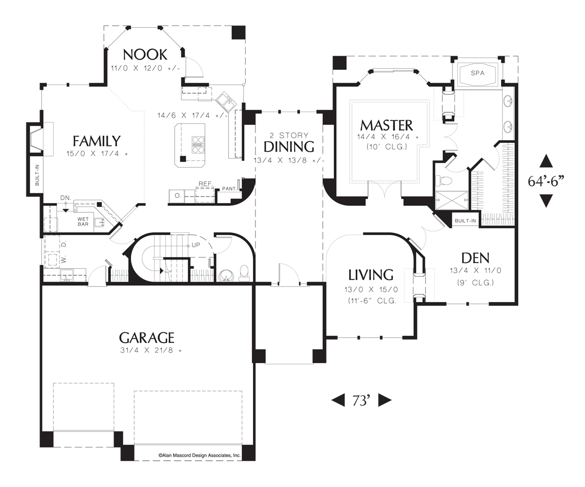 Main Floor Plan image for Mascord Berwick-Elegant Floor Plan, Fireplace in Master Suite-Main Floor Plan