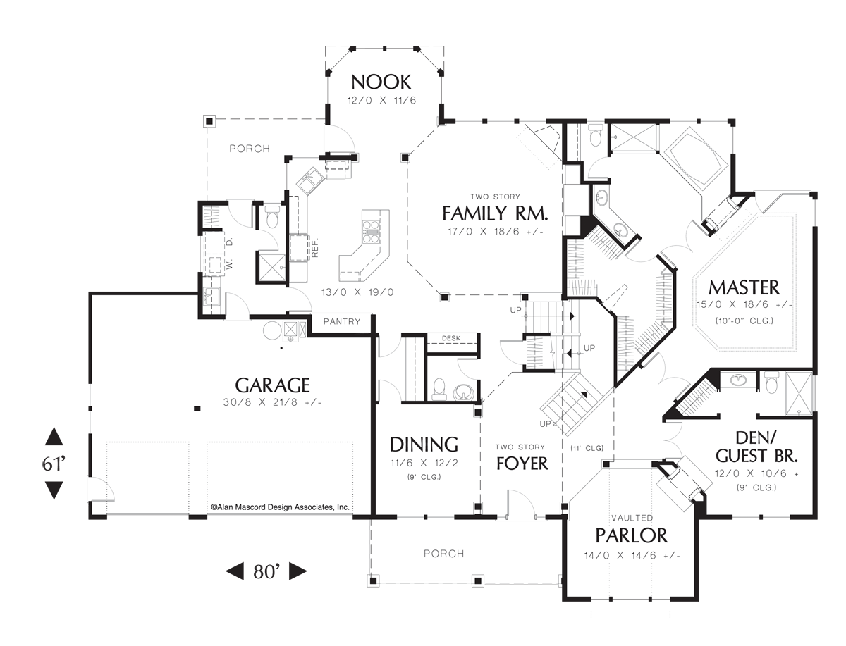 Main Floor Plan image for Mascord Sundstrom-Front and Back Porch on Hospitable Home Plan-Main Floor Plan
