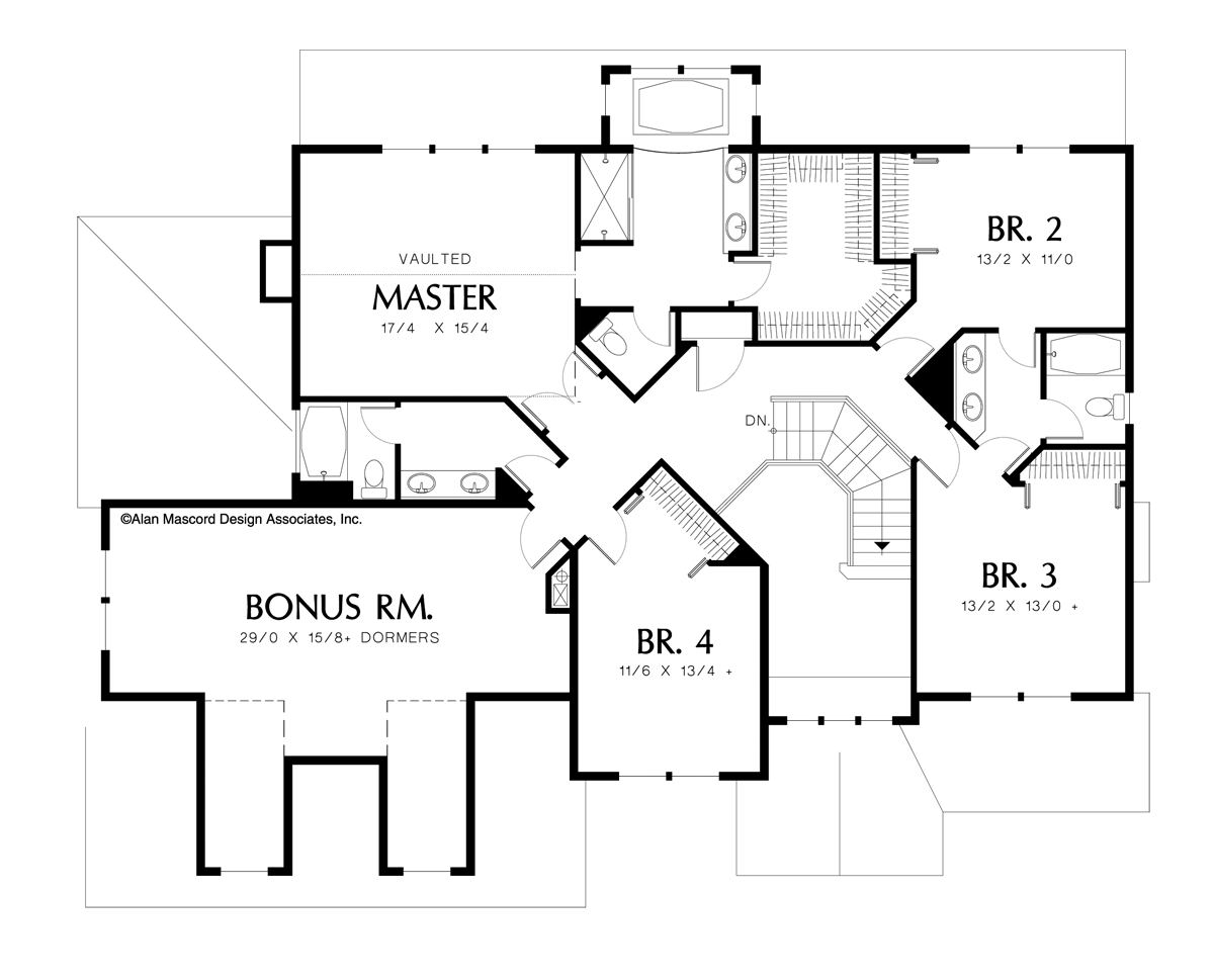 Upper Floor Plan image for Mascord Branigan-Large Bonus Room Above the Garage-Upper Floor Plan