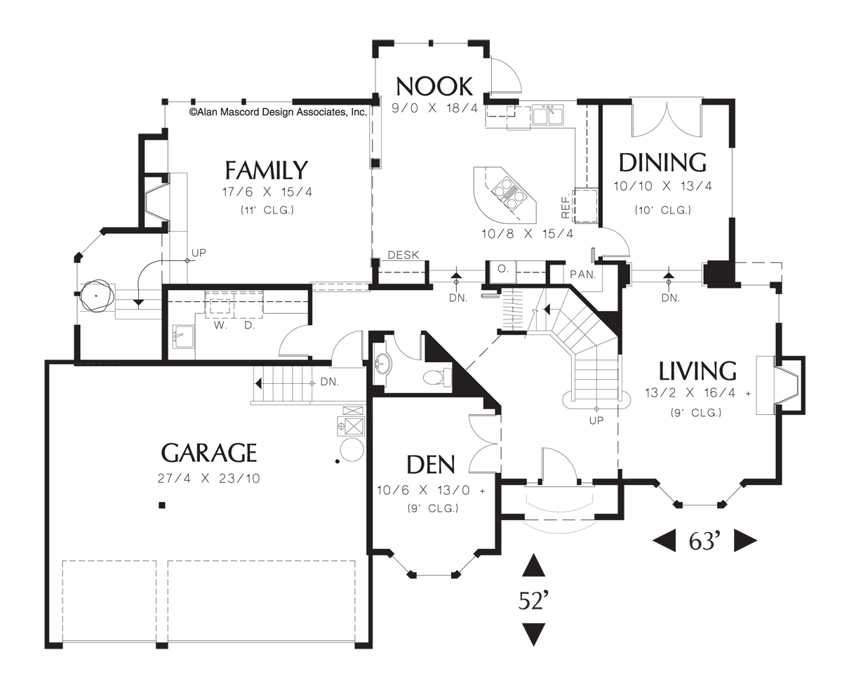 Main Floor Plan image for Mascord Bellingrath-4 Bedroom Plan for Side-sloping Lot-Main Floor Plan