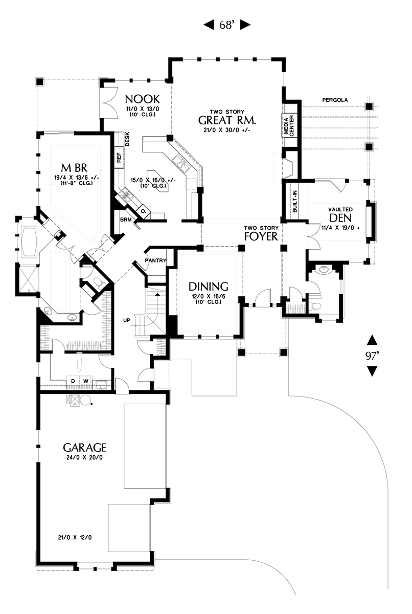 Main Floor Plan image for Mascord Eastbourne-Luxurious Craftsman with Private Dining Room-Main Floor Plan