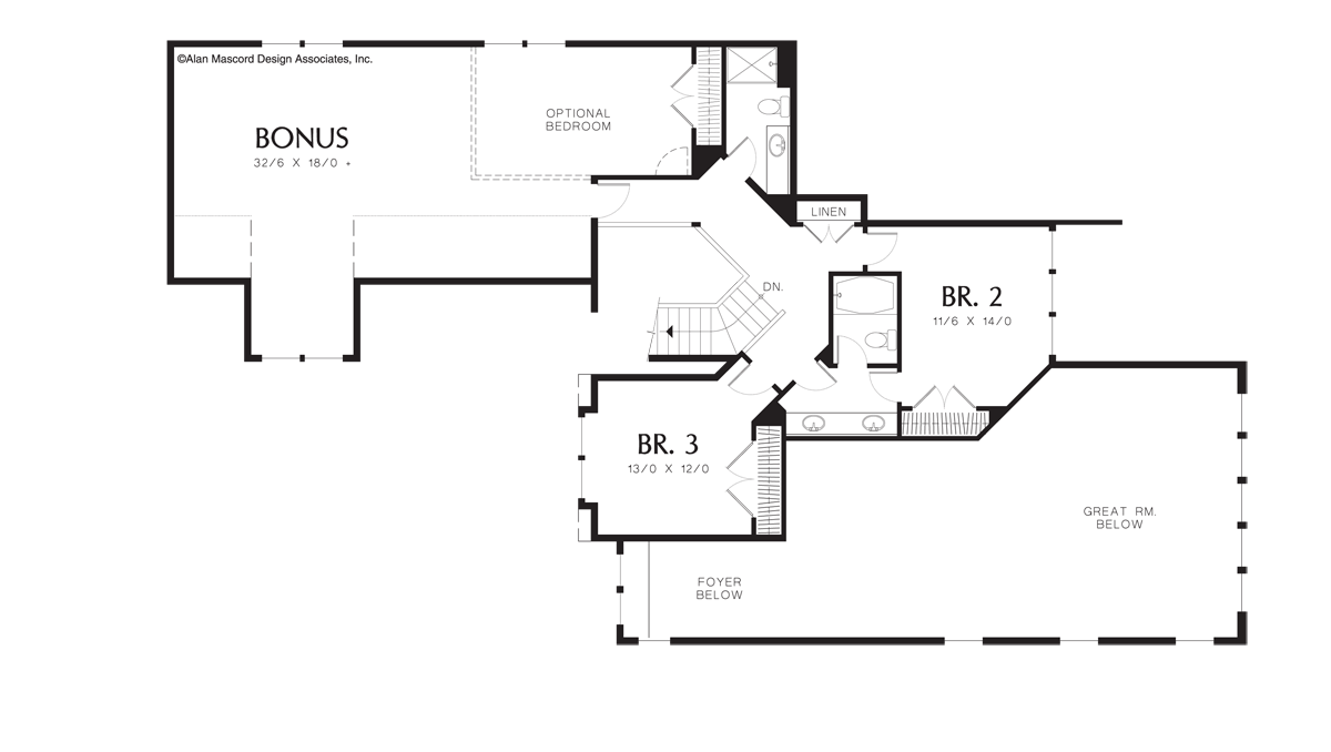 Upper Floor Plan image for Mascord Jimmerson-Floor to Ceiling Windows Accentuate Rear View-Upper Floor Plan