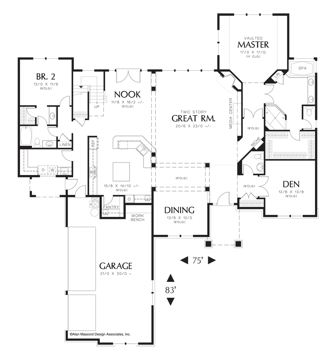 Main Floor Plan image for Mascord Amarantha-Master and Second Bedroom on Main-Main Floor Plan