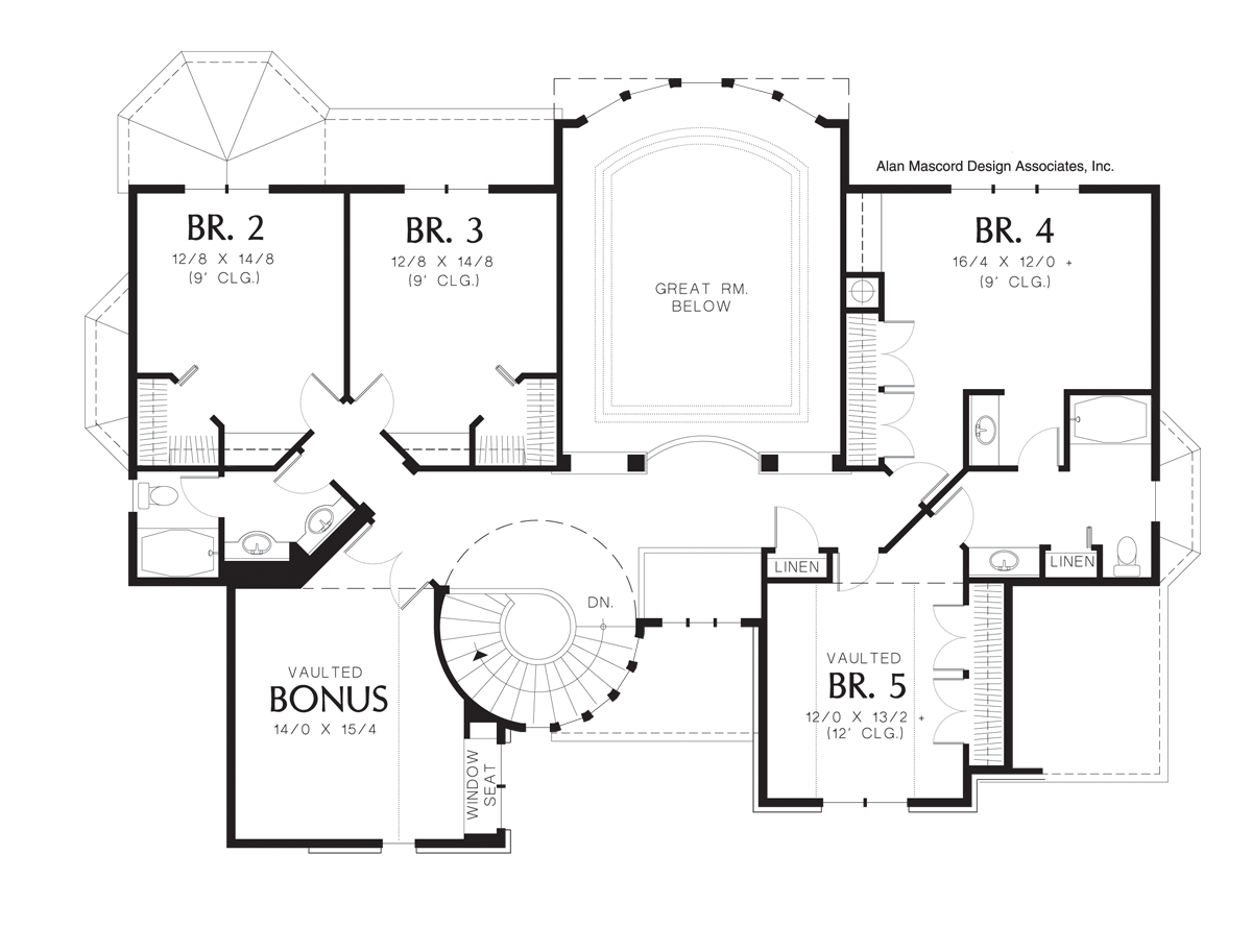 Upper Floor Plan image for Mascord Findlay-Spacious Home with Large Island in Kitchen-Upper Floor Plan