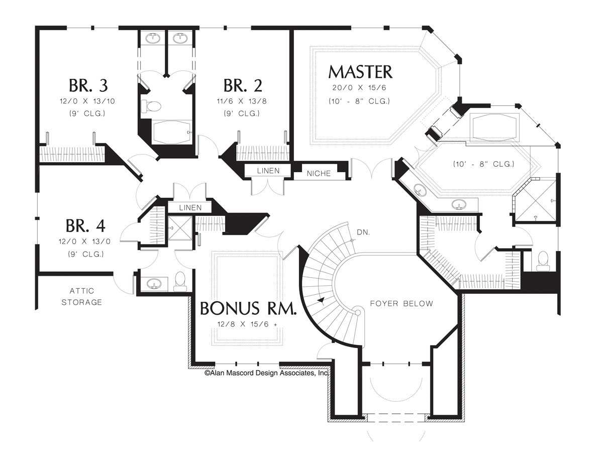 Upper Floor Plan image for Mascord Reynolds-Barrel Vaulted Entry Leading to a Two Story Foyer-Upper Floor Plan