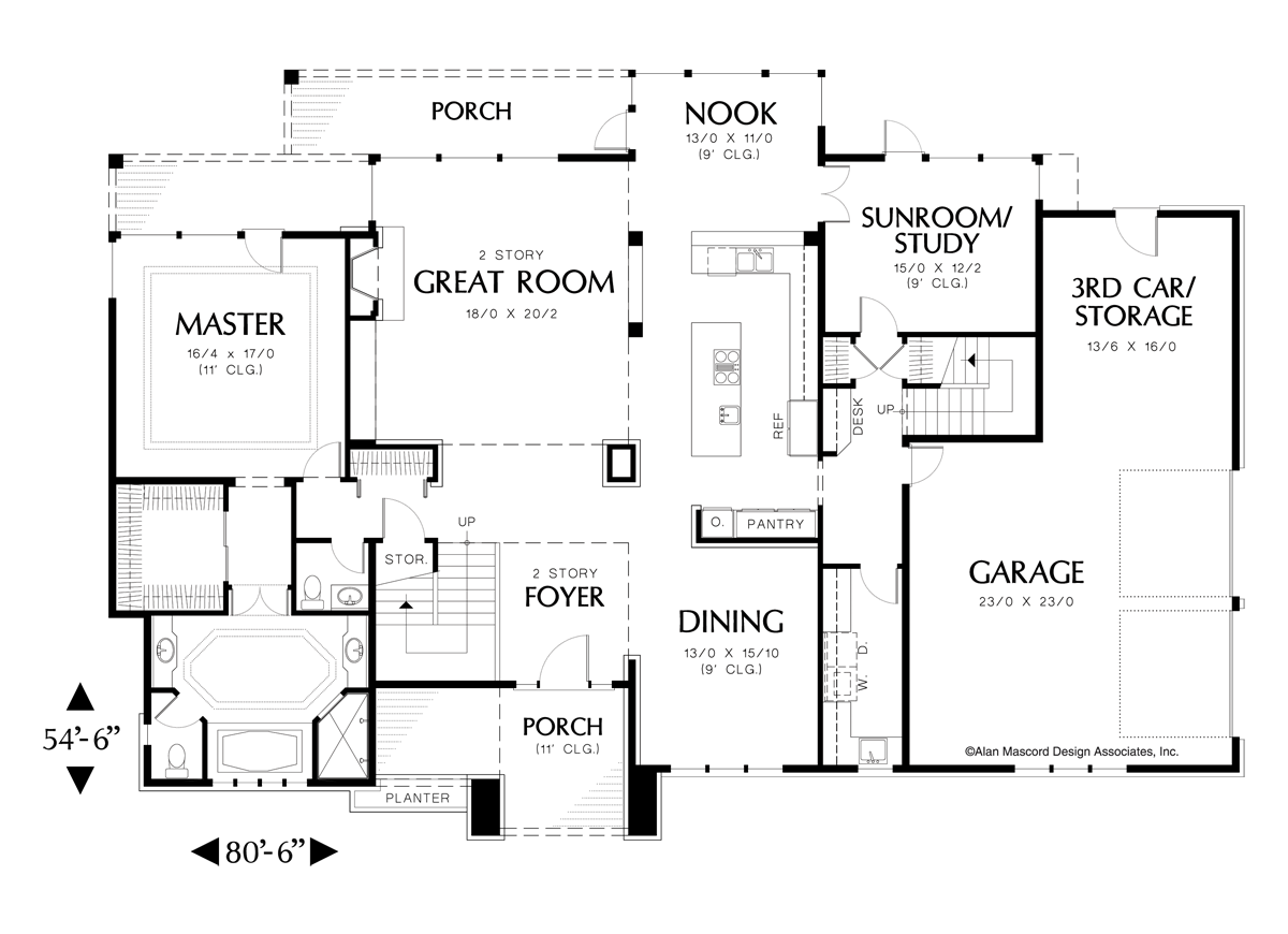 Main Floor Plan image for Mascord Holwell-Large Two Story with Prairie Style Feel-Main Floor Plan