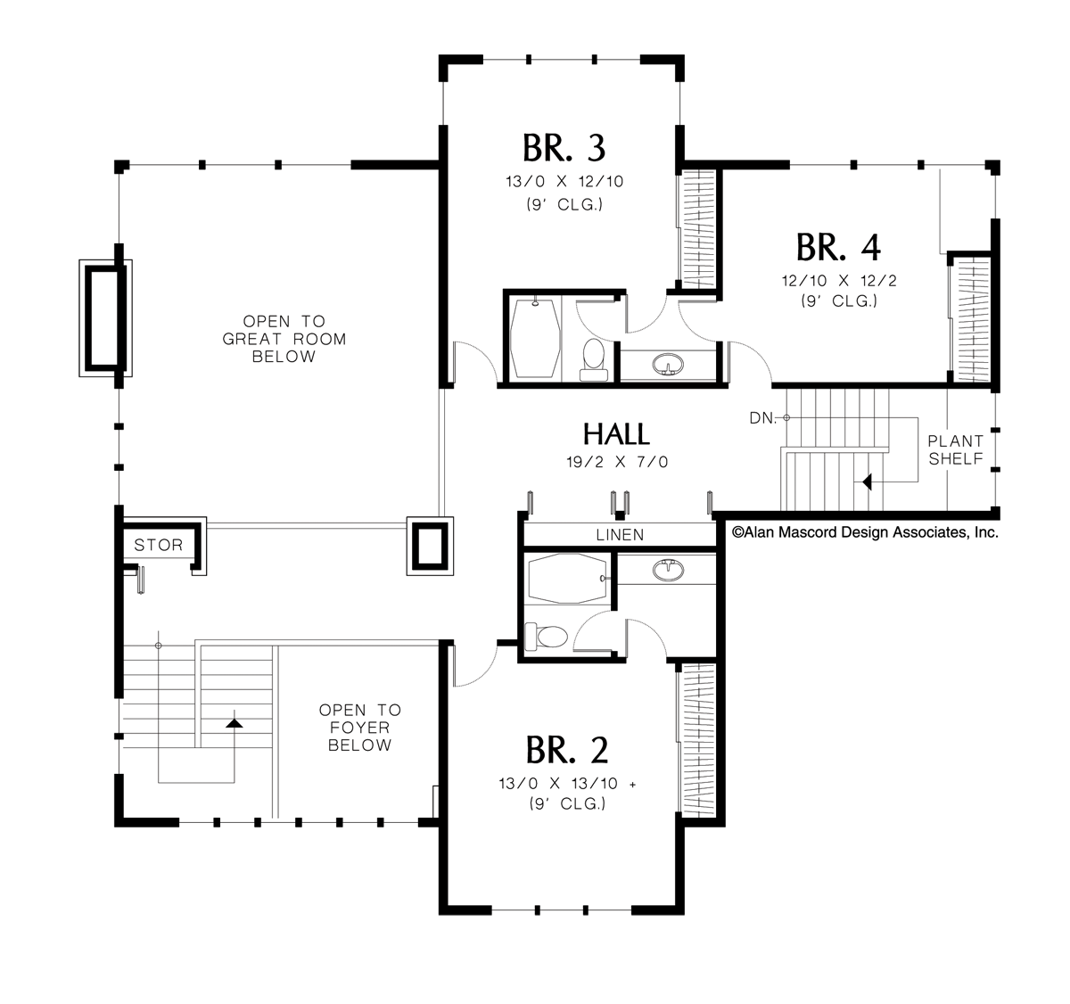 Upper Floor Plan image for Mascord Holwell-Large Two Story with Prairie Style Feel-Upper Floor Plan