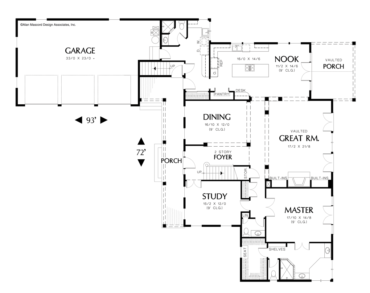 Main Floor Plan image for Mascord Aldenham-Colonial Style Plan with Multiple Dormers-Main Floor Plan