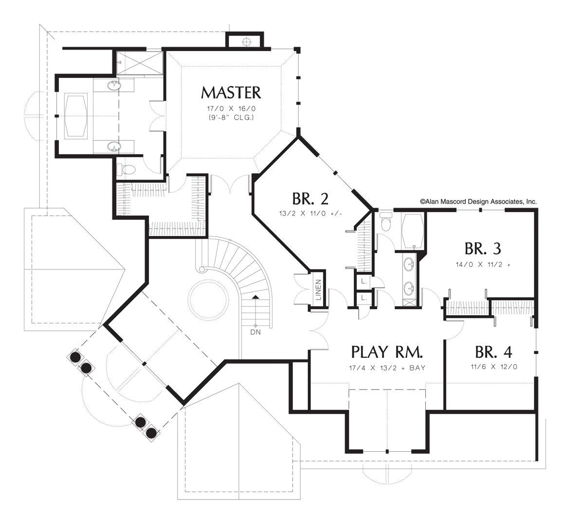 Upper Floor Plan image for Mascord Ingersoll-Grand, Angled Entrance-Upper Floor Plan