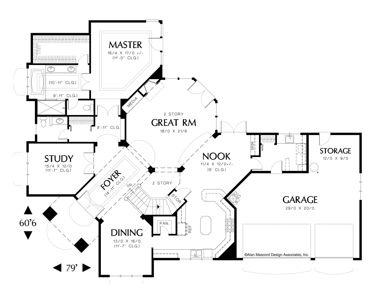 Main Floor Plan image for Mascord Hammond-Elegant Home for Corner Lot-Main Floor Plan