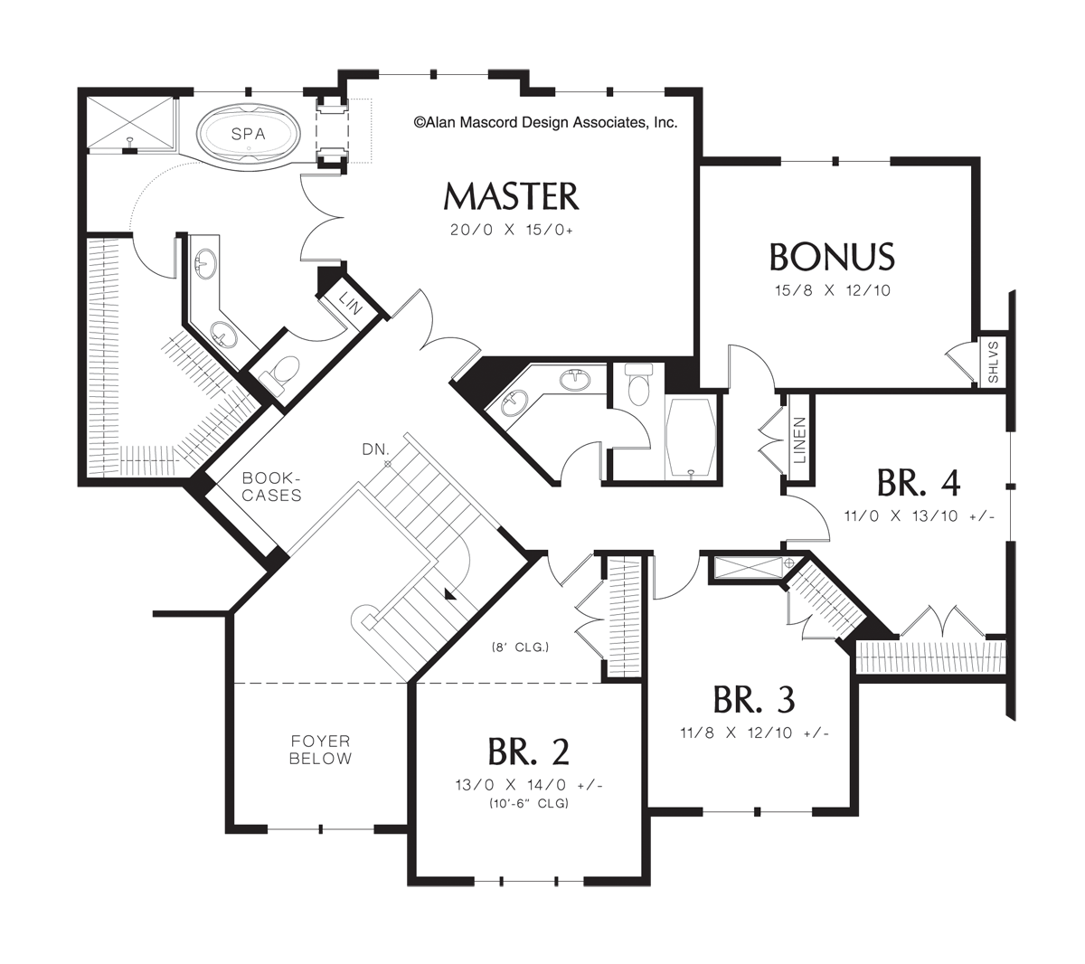 Upper Floor Plan image for Mascord Randolf-Arts and Crafts Columns, Stone Detailing-Upper Floor Plan