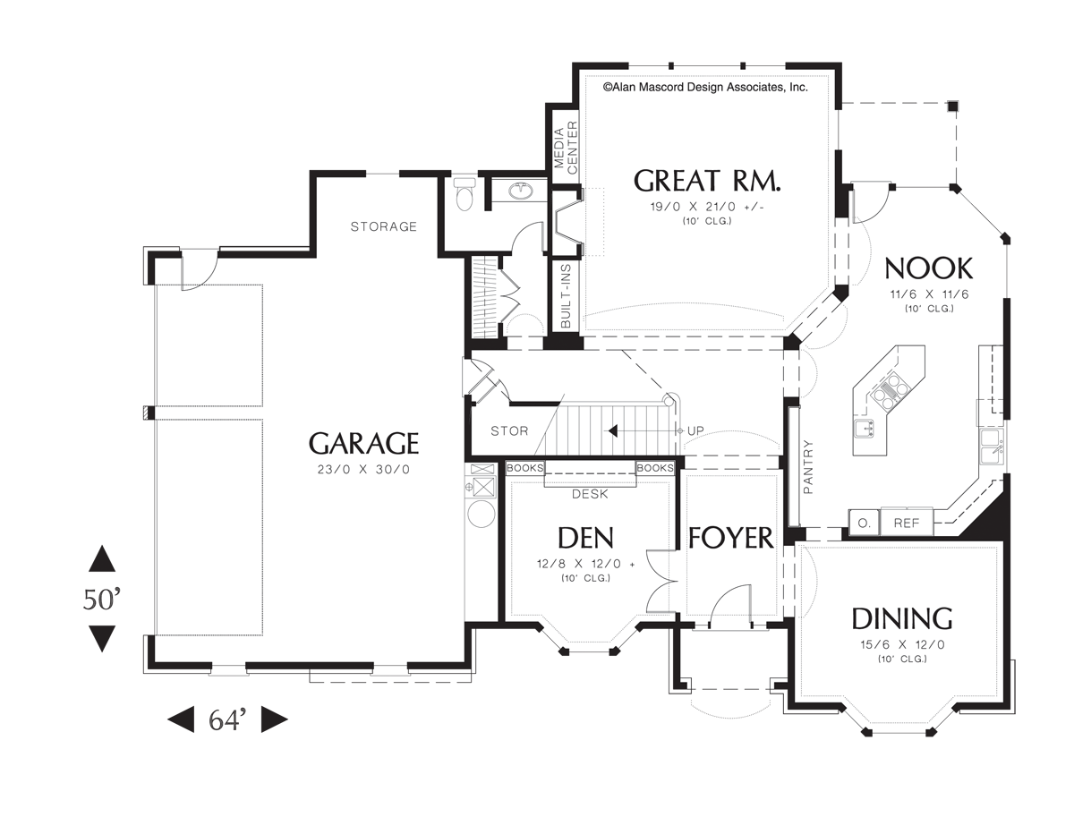 Main Floor Plan image for Mascord Campbell-Master Salon with Fireplace, Stone Facade-Main Floor Plan