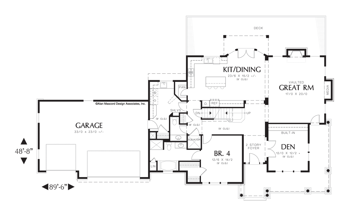 Main Floor Plan image for Mascord Hayfield-Farmhouse with Elevator-Main Floor Plan
