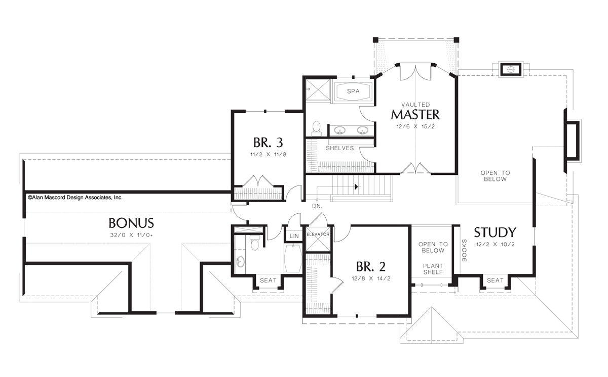 Upper Floor Plan image for Mascord Hayfield-Farmhouse with Elevator-Upper Floor Plan
