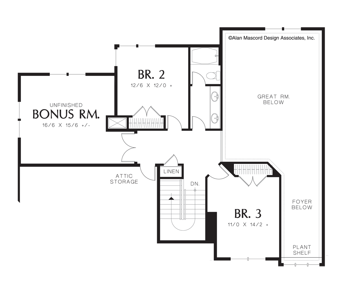 Upper Floor Plan image for Mascord Bedford-Two Story Great Room-Upper Floor Plan