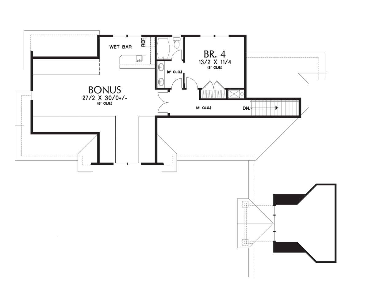 Upper Floor Plan image for Mascord Pineville-L-Shaped 4 Bedroom with Jack and Jill Bath-Upper Floor Plan