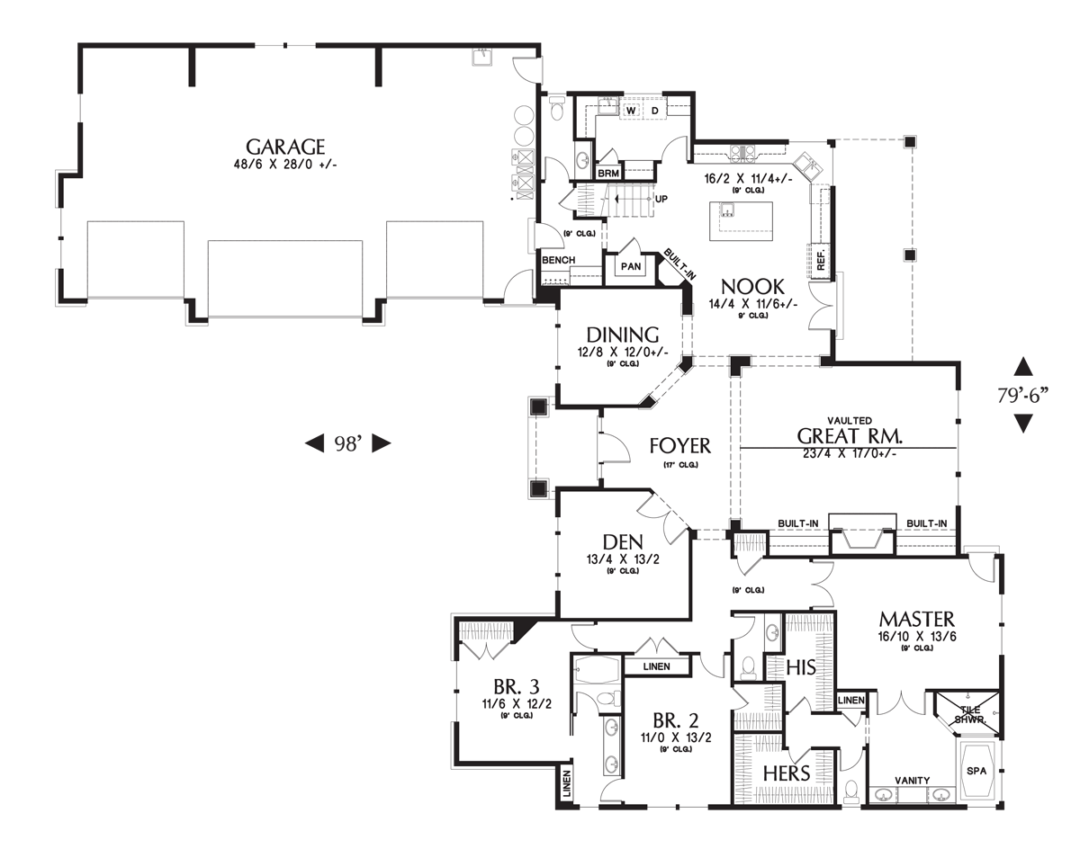 Main Floor Plan image for Mascord Pineville-L-Shaped 4 Bedroom with Jack and Jill Bath-Main Floor Plan