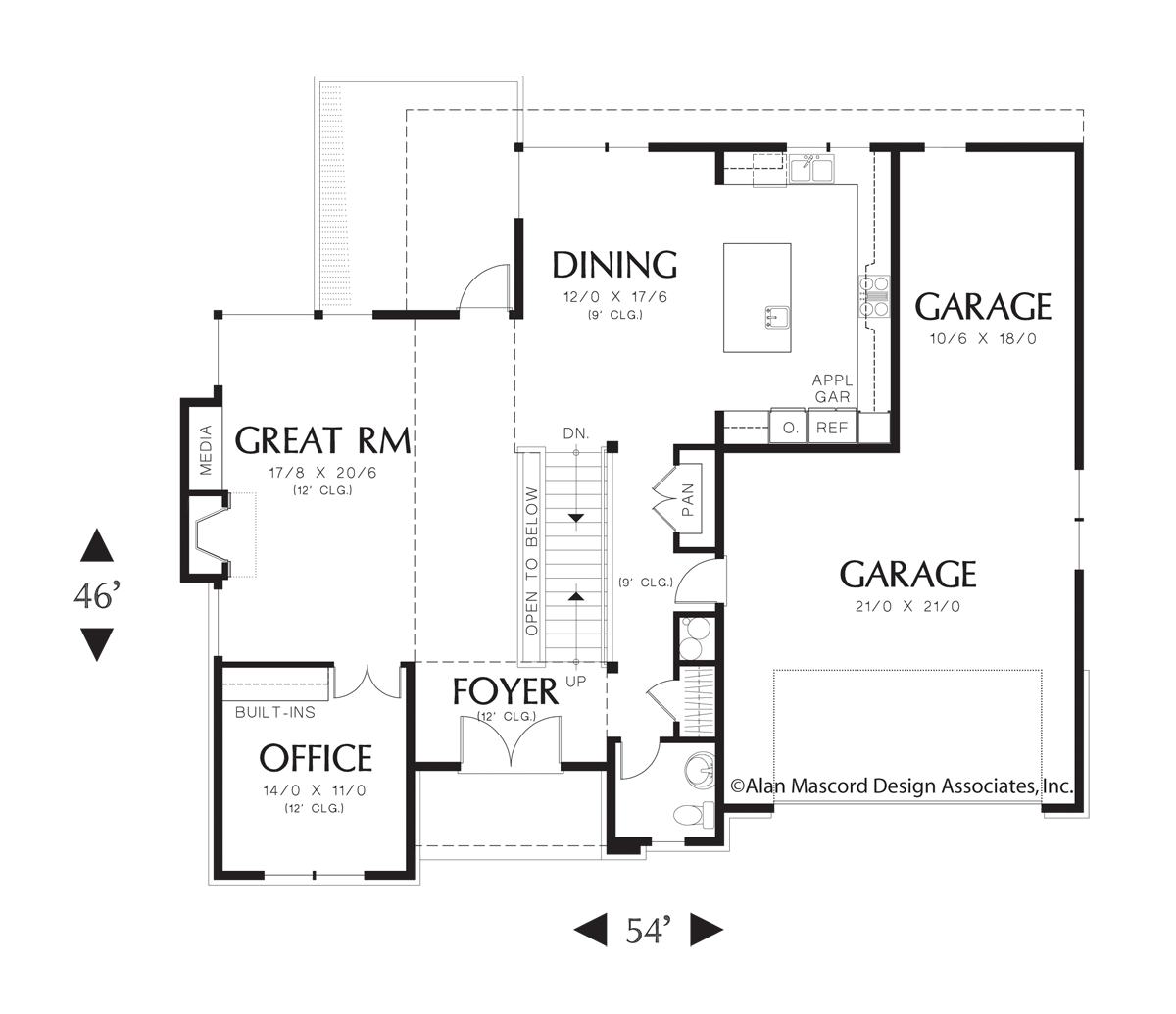 Main Floor Plan image for Mascord Lomond-Efficient Sloping Lot Plan-Main Floor Plan