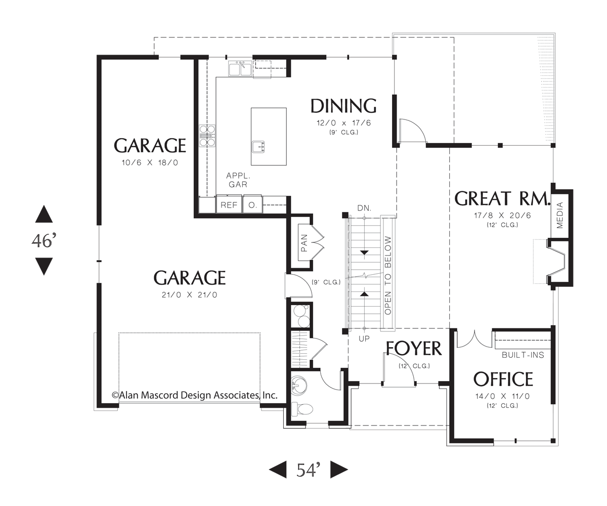 Main Floor Plan image for Mascord Kenning-Contemporary Sloping Lot Plan with Creative Stone work-Main Floor Plan