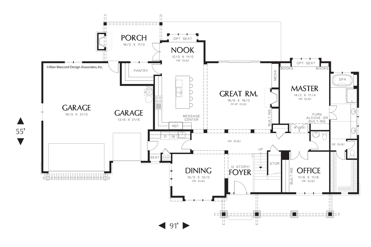 Main Floor Plan image for Mascord Lofton-Craftsman Plan with Bright Natural Light-Main Floor Plan