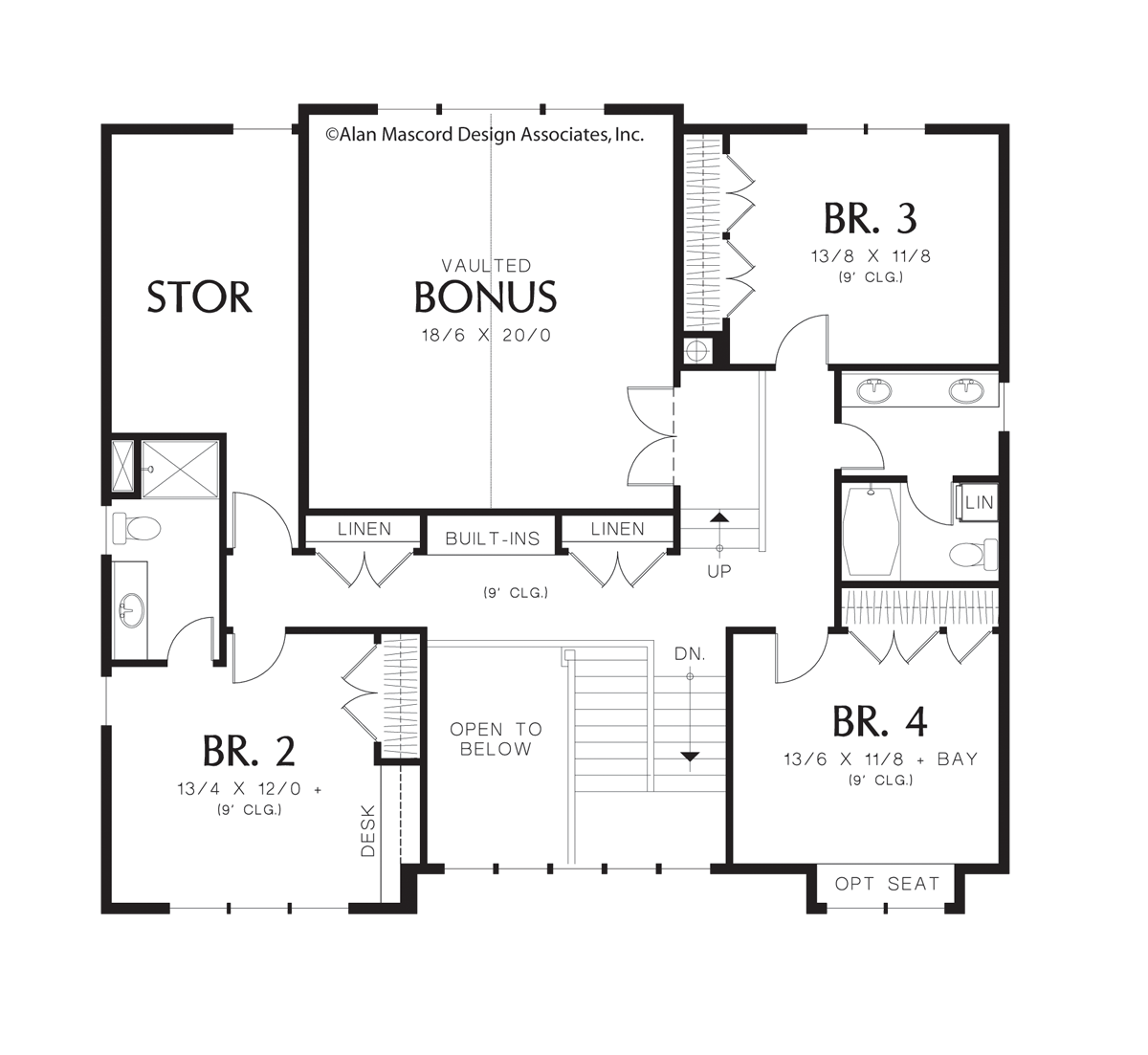 Upper Floor Plan image for Mascord Lofton-Craftsman Plan with Bright Natural Light-Upper Floor Plan