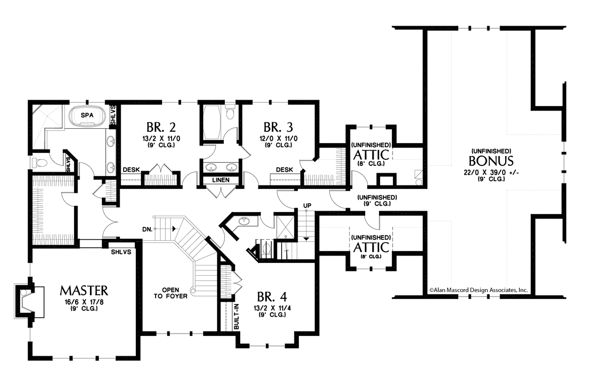 Upper Floor Plan image for Mascord Vicksburg-Elegant Shingle Style Home Plan-Upper Floor Plan