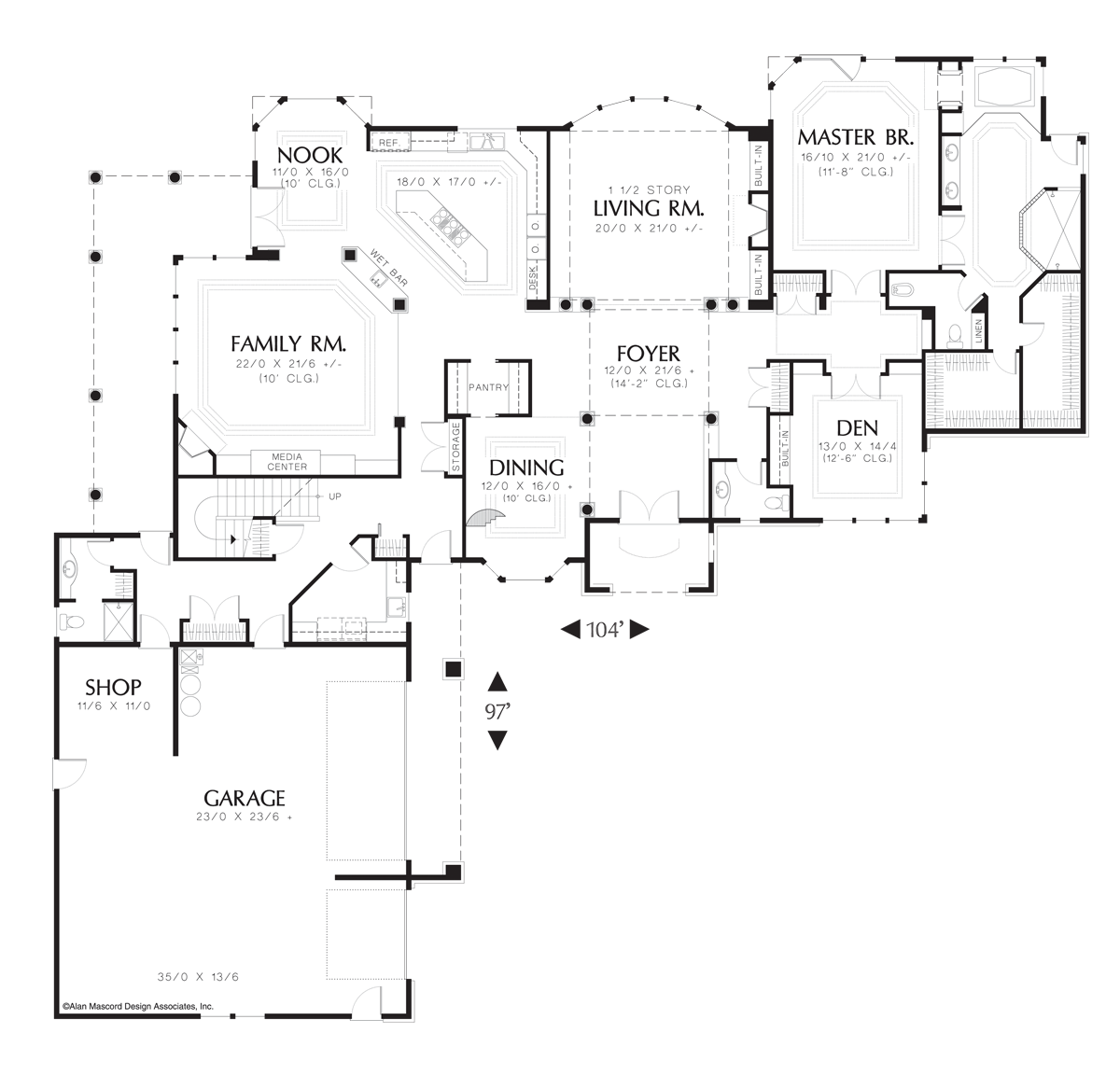 Main Floor Plan image for Mascord Kirkwood-L-Shaped 2 Story with Master on Main-Main Floor Plan