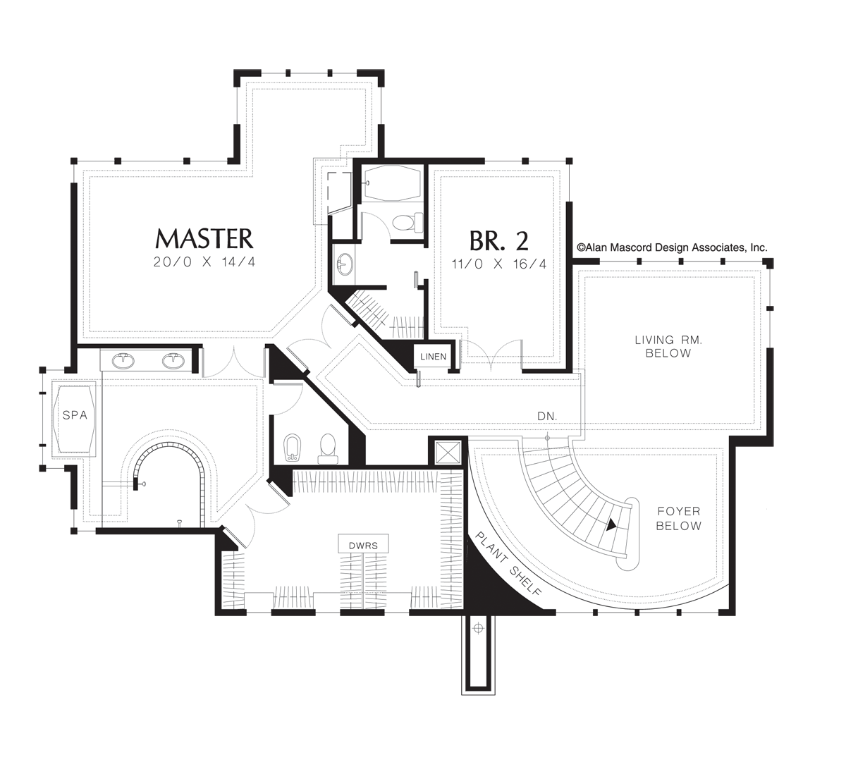 Upper Floor Plan image for Mascord Maxfield-3 Story Plan for Sloping Lot-Upper Floor Plan