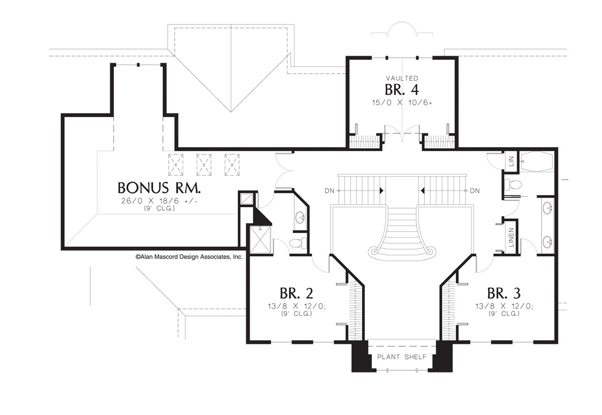 Upper Floor Plan image for Mascord Huxford-Wide Footprint with Side Loading Garage-Upper Floor Plan