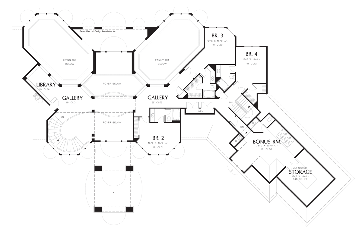 Upper Floor Plan image for Mascord Altamont-Many Windows for All Around View-Upper Floor Plan