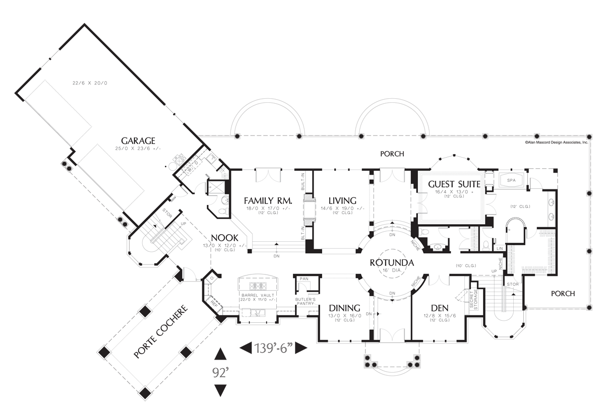 Main Floor Plan image for Mascord Kalden-Large House with Rotunda and Wrap Around Porch-Main Floor Plan