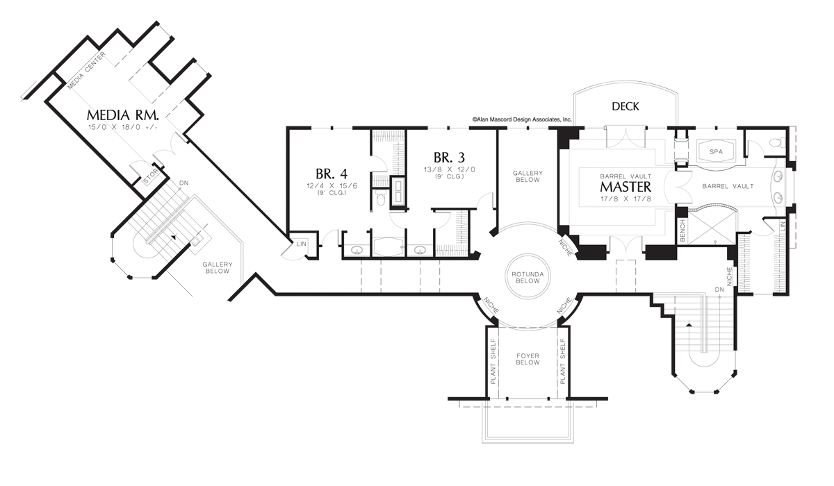 Upper Floor Plan image for Mascord Kalden-Large House with Rotunda and Wrap Around Porch-Upper Floor Plan