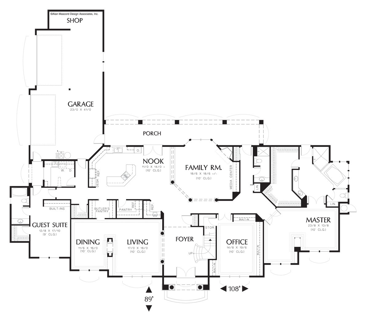 Main Floor Plan image for Mascord Wellington-Master Suite and Guest Suite on First Floor-Main Floor Plan