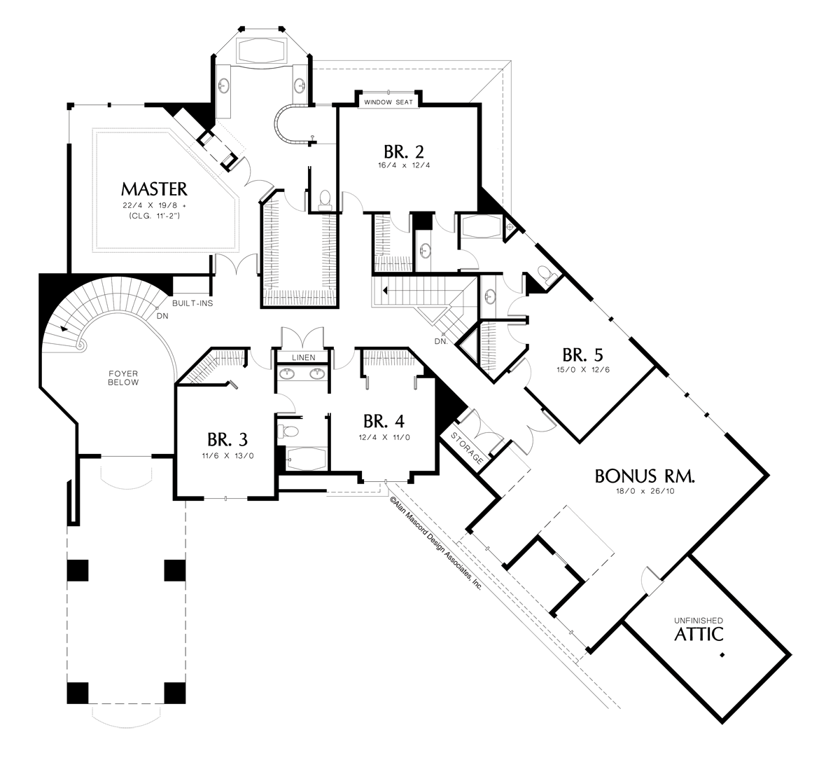 Upper Floor Plan image for Mascord Lanagan-Shingle Plan with Drive Through Entry Way-Upper Floor Plan