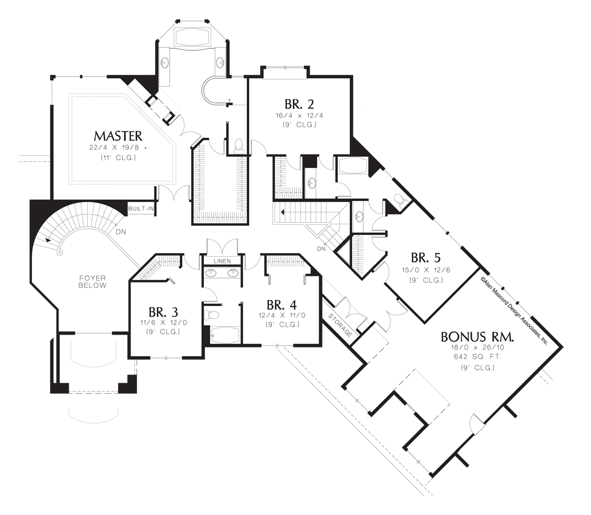 Upper Floor Plan image for Mascord Wentworth-Moorish Details in Traditional Style Home-Upper Floor Plan