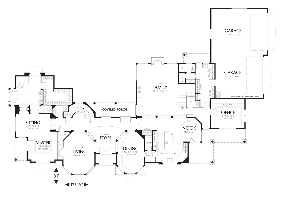 Main Floor Plan image for Mascord Morley-Guest Suite and Library on Upper Level-Main Floor Plan