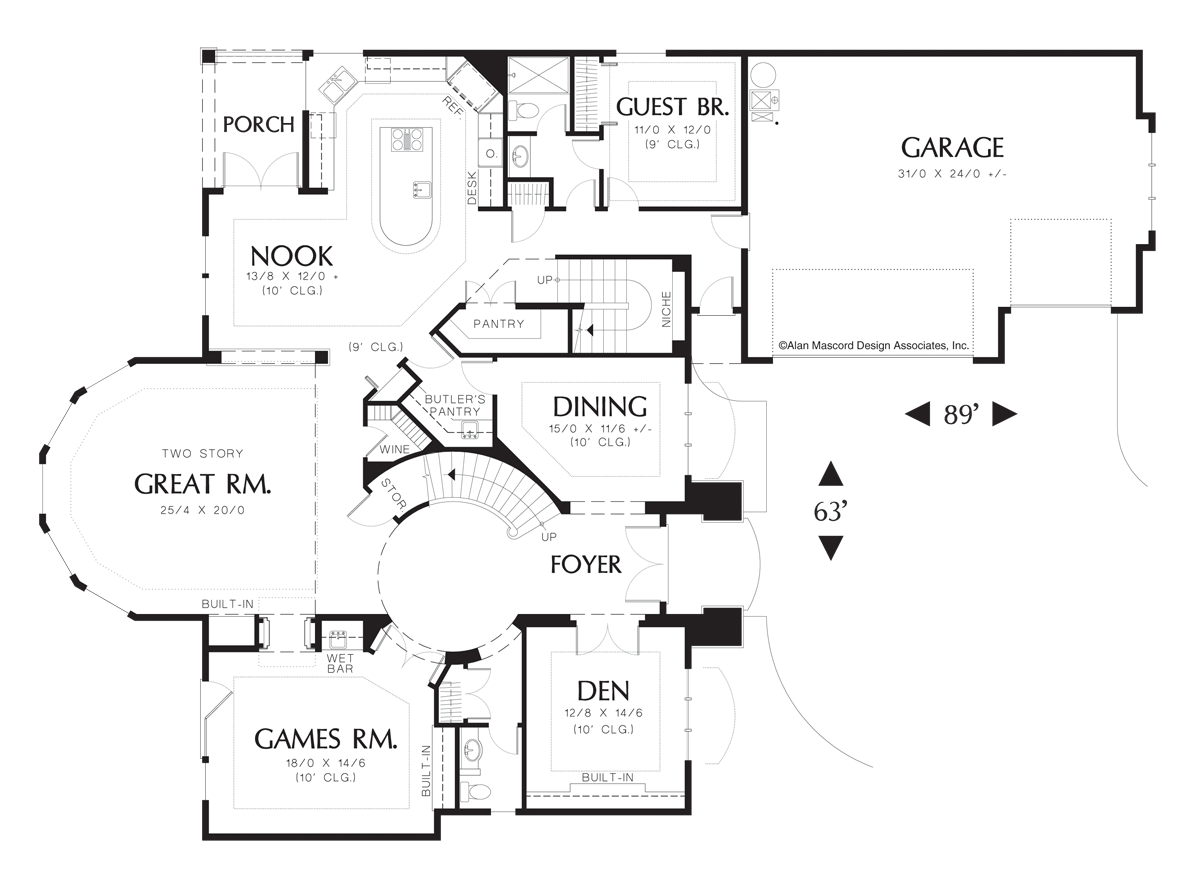Main Floor Plan image for Mascord Aster-Friendly Plan for Formal and Casual Entertaining-Main Floor Plan