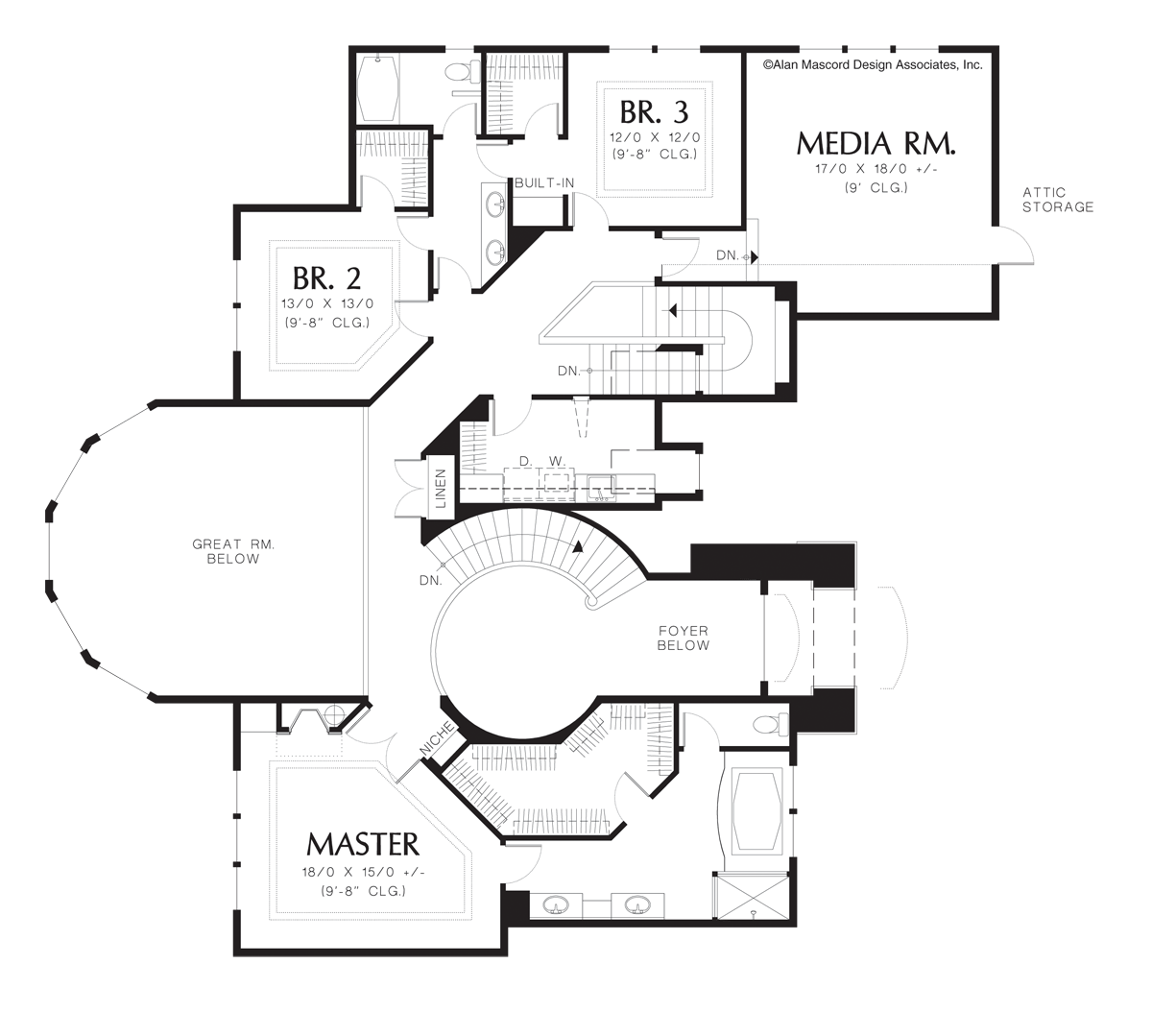 Upper Floor Plan image for Mascord Aster-Friendly Plan for Formal and Casual Entertaining-Upper Floor Plan