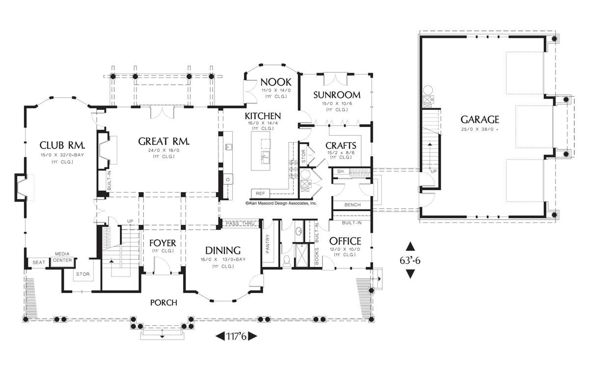 Main Floor Plan image for Mascord Parnell-Luxury Home Plan with a Sunroom and Hobby Room-Main Floor Plan