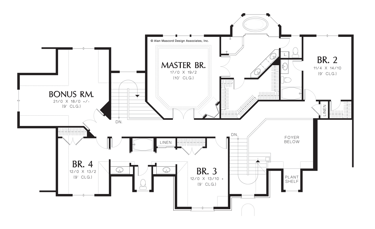 Upper Floor Plan image for Mascord Fireglow-Grand Manor Plan with Garage on Side-Upper Floor Plan