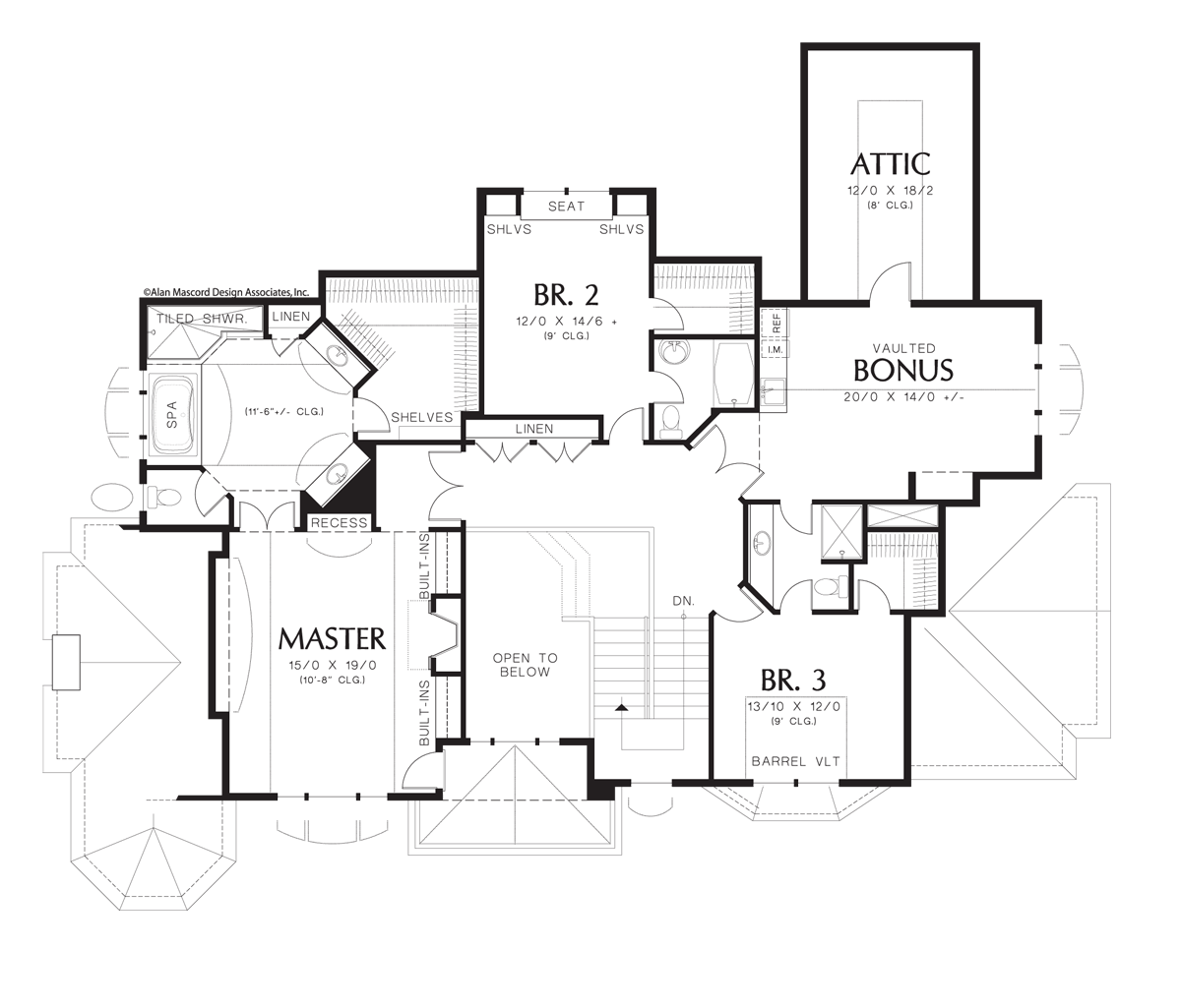 Upper Floor Plan image for Mascord Stolon-Award Winning Four Bedroom Craftsman Plan-Upper Floor Plan