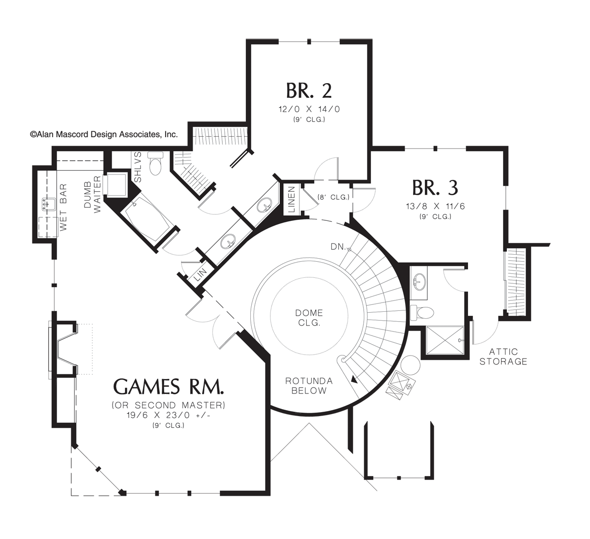 Upper Floor Plan image for Mascord Garrington-Vaulted Master with Steam Shower and Tub-Upper Floor Plan