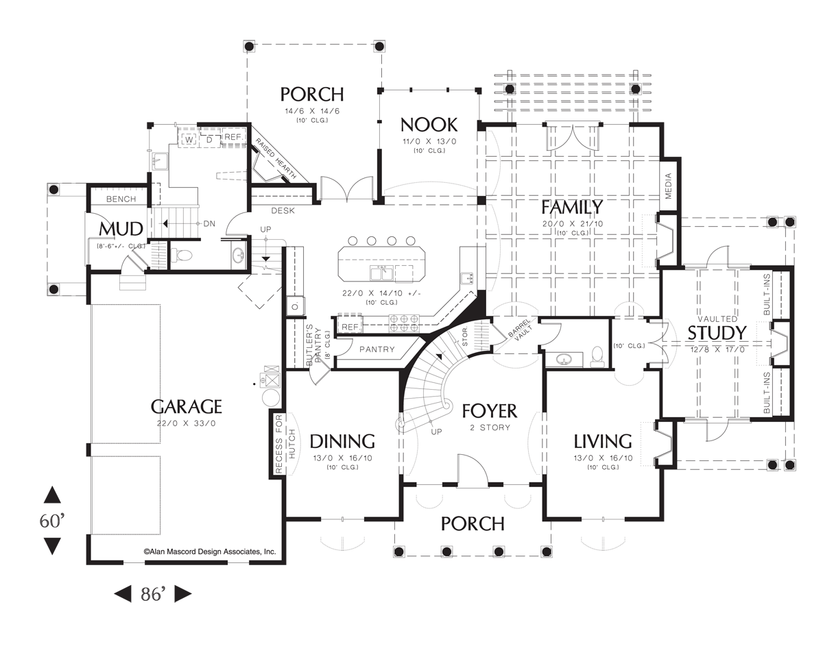 Main Floor Plan image for Mascord Douglas-Classic 4 Bedroom Plan with French Doors-Main Floor Plan