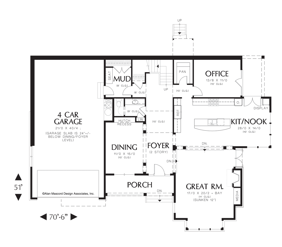 Main Floor Plan image for Mascord Kincade-Large Craftsman with Cozy Feel-Main Floor Plan
