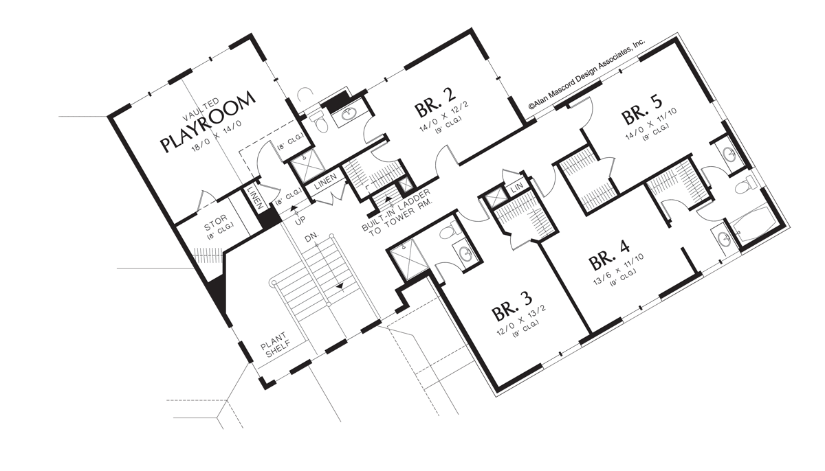Upper Floor Plan image for Mascord Franciscan-Two Story, Five Bedroom Plan with Guest House-Upper Floor Plan