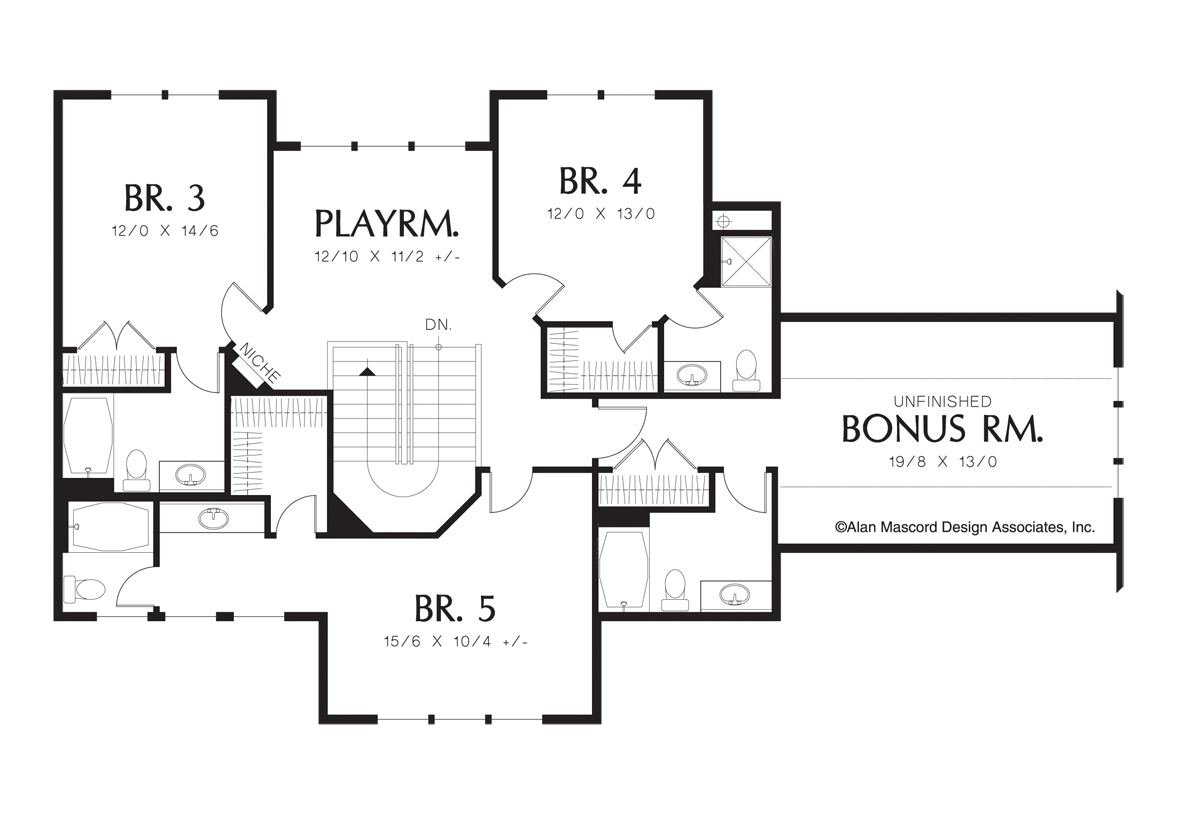 Upper Floor Plan image for Mascord Breckenridge-5 Bedrooms, Bonus, Playroom, & Outdoor Kitchen-Upper Floor Plan